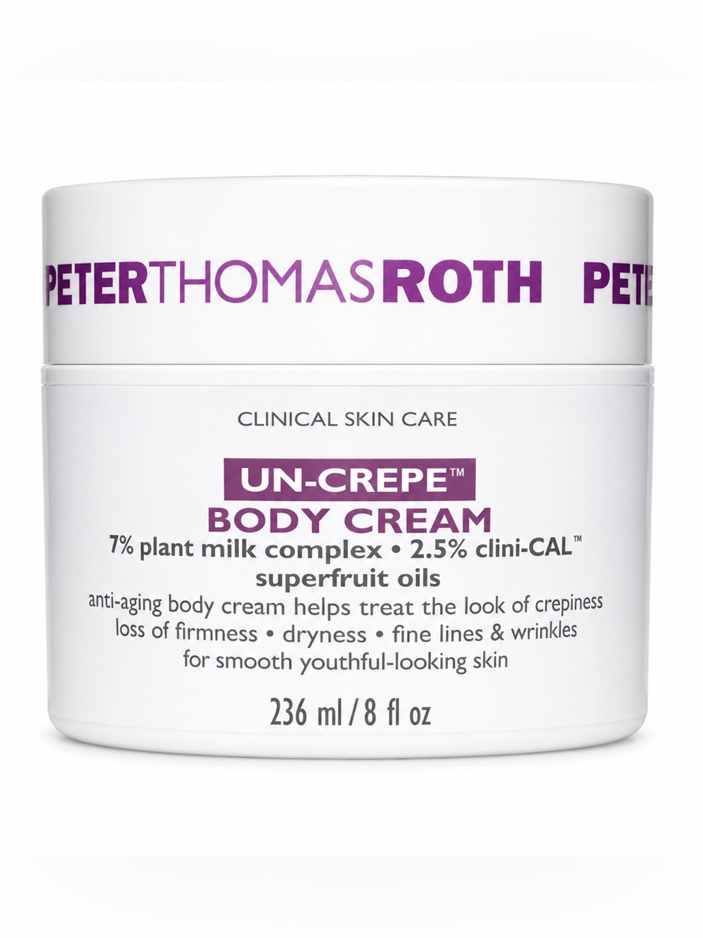 Peter Thomas Roth White Jar with Purple Text Un-Crepe Body Cream